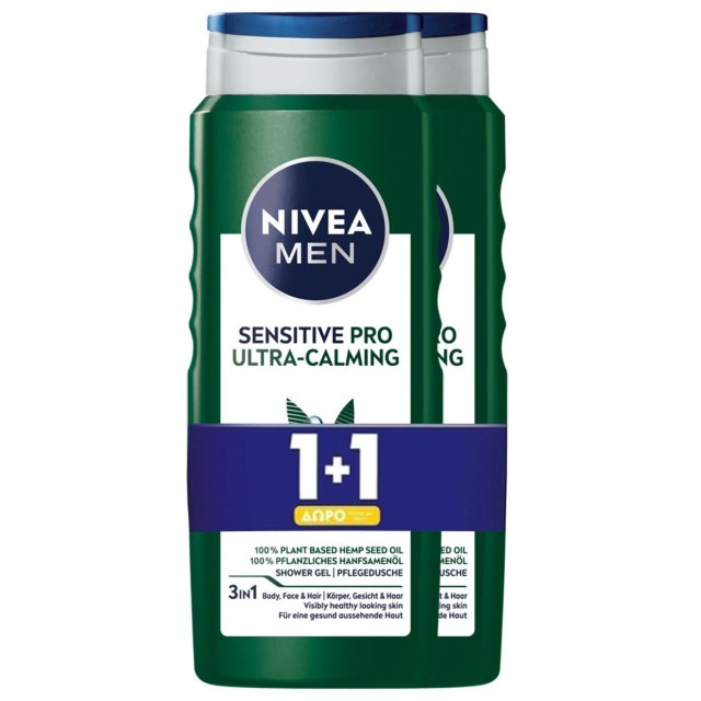 Nivea Men Sensitive-Pro Ultra Calming Shower Gel Ανδρικό Αφρόλουτρο Για Σώμα, Πρόσωπο & Μαλλιά, 500ml (1+1 Δώρο)
