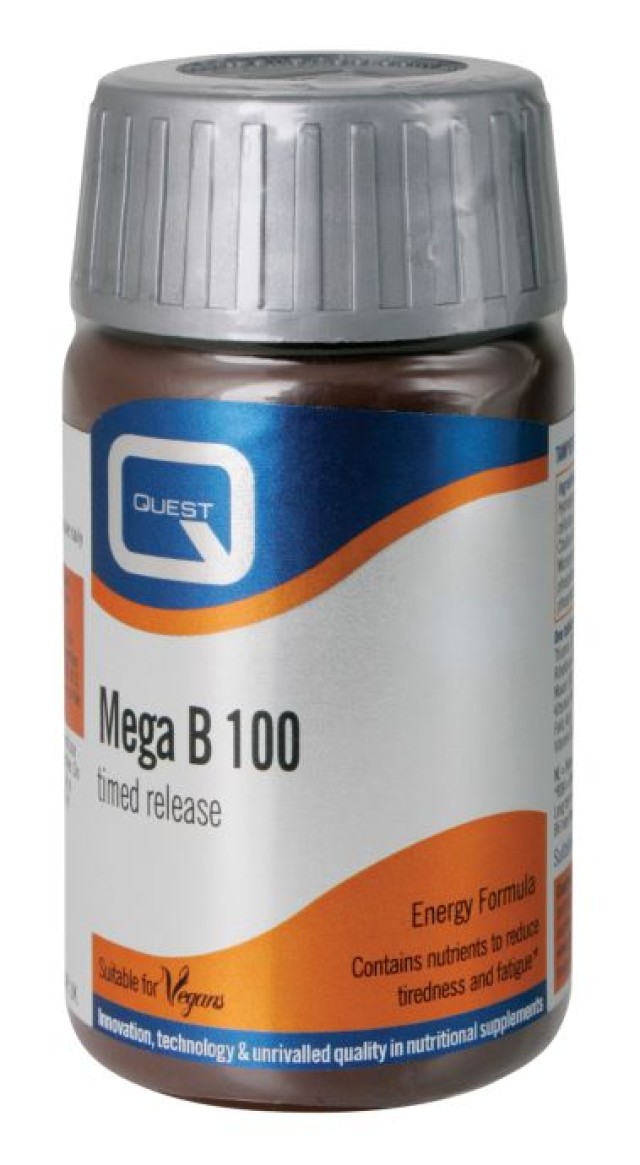 Quest Nutrition Mega B-100 Timed Release Σύμπλεγμα Β για την Υγεία Νευρικού Συστήματος και Βελτίωση Συγκέντρωσης, 30 Ταμπλέτες