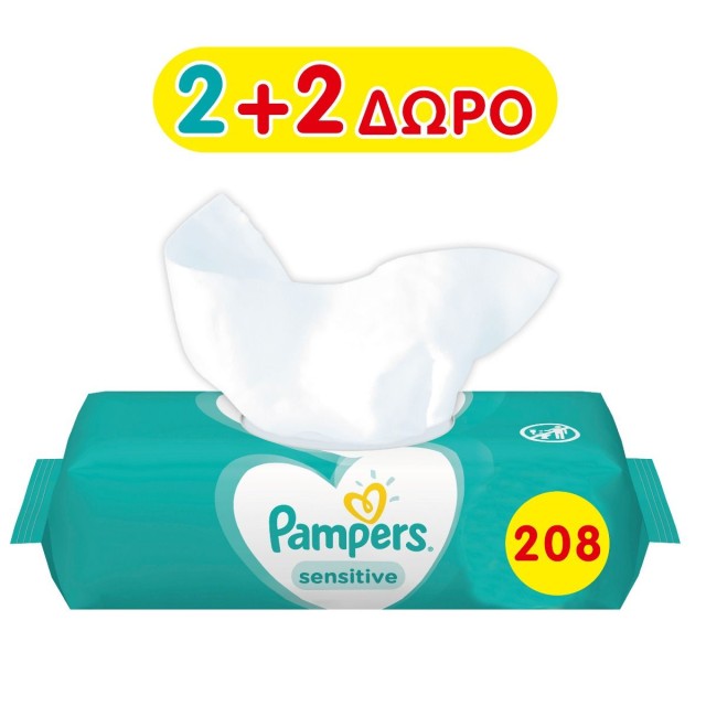 Pampers Baby Wipes Sensitive Μωρομάντηλα, Promo 4Χ52 Τεμάχια