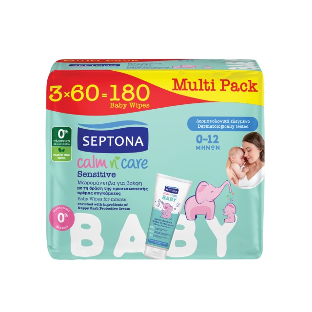 Septona Multi Pack Calm n Care Baby Sensitive Wipes Μωρομάντηλα, 180 Τεμάχια