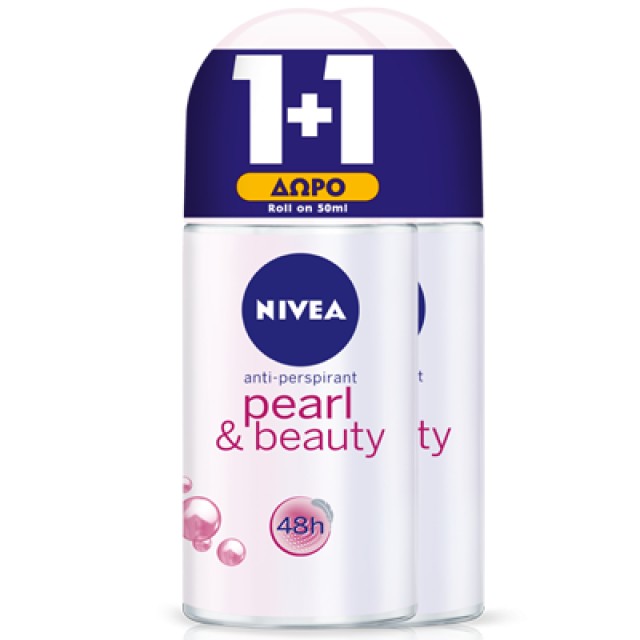 Nivea Pearl & Beauty 48h Anti-perspirant Roll-On Αποσμητικό 1+1 Δώρο, 2x50ml