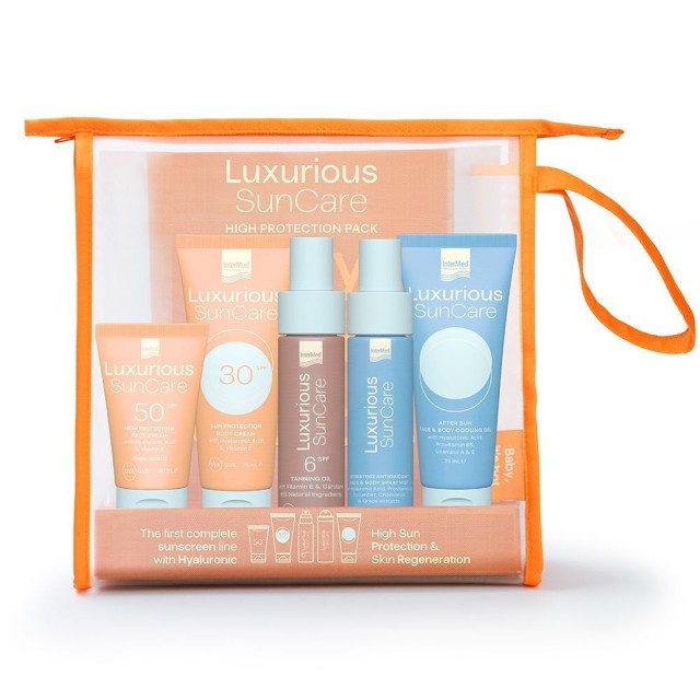Intermed Luxurious Sun Care Travel Kit με Αντηλιακό Σώματος SPF30 75ml + After Sun Τζελ 75ml + Λάδι Μαυρίσματος SPF6 50ml + Ενυδατικό Mist Προσώπου και Σώματος 50ml + Αντηλιακή Κρέμα Προσώπου SPF50 30ml