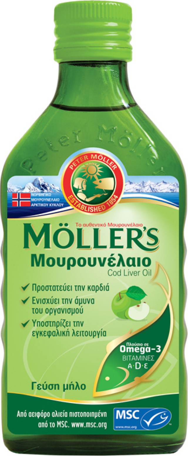 Mollers Cod Liver Oil Μουρουνέλαιο σε Υγρή Μορφή Με Γεύση Μήλο, 250ml
