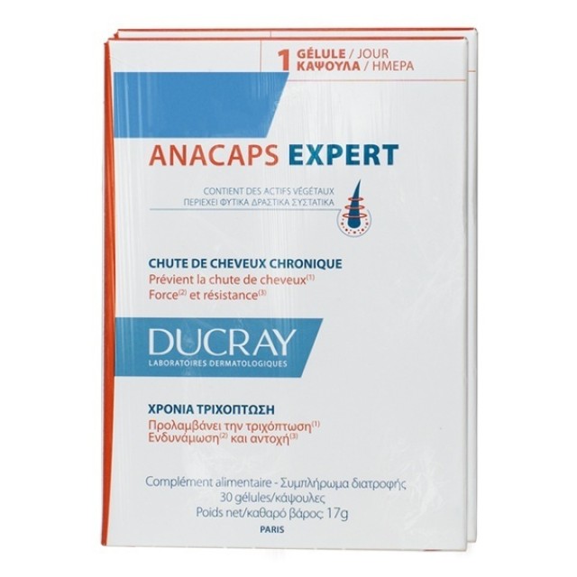 Ducray Anacaps Expert Συμπλήρωμα Διατροφής Kατά Της Μόνιμης Τριχόπτωσης, 2x30caps
