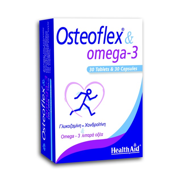 Health Aid Osteoflex & Omega 3 750mg Συμπλήρωμα Διατροφής με Γλυκοζαμίνη, Χονδροϊτίνη & Ωμέγα 3 Λιπαρά Οξέα 750mg Dual Pack, 30 Κάψουλες + 30 Ταμπλέτες