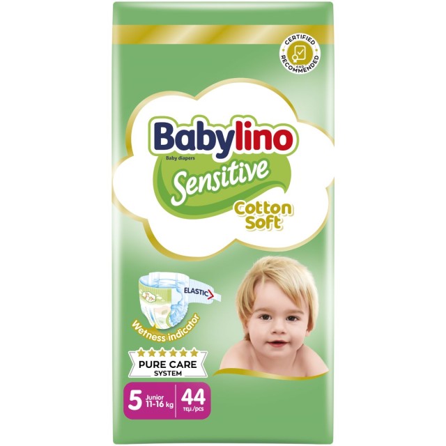 Babylino Sensitive Cotton Soft Bρεφική Πάνα No5 11-16 Kg Value Pack, 44 Τεμάχια