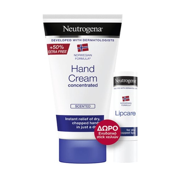 Neutrogena Πακέτο Προσφοράς με Hand Cream Ενυδατική Κρέμα Χεριών Με Άρωμα 75ml (& Δώρο Lip Moisturizer Ενυδατικό Στικ Χειλιών 4,8gr)