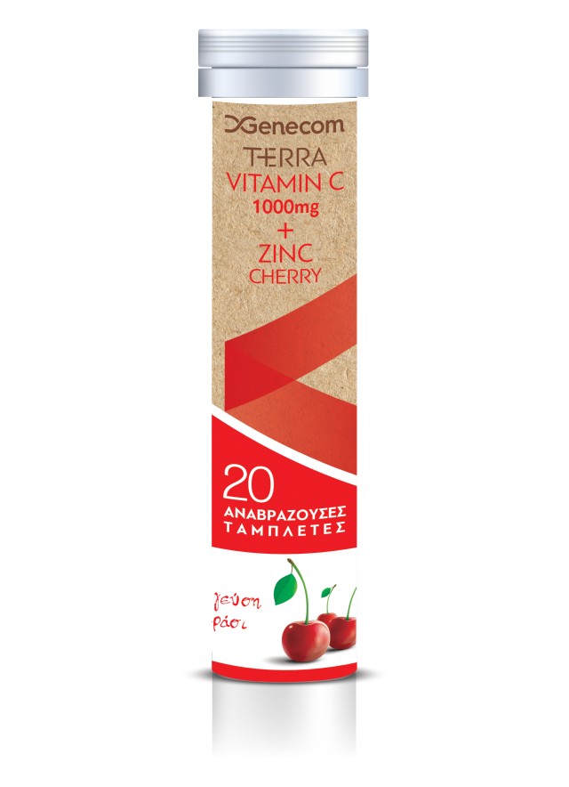 Terra Vitamin C 1000mg & Zinc Cherry Συμπλήρωμα Διατροφής Με Βιταμίνη C Και Γεύση Κεράσι, 20 Αναβράζοντα Δισκία