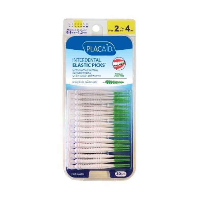 Plac Aid Interdental Elastic Picks Μεσοδόντια Ελαστική Οδοντογλυφίδα με Ελικοειδή Επικάλυψη 0.8mm-1.2mm 30τμχ