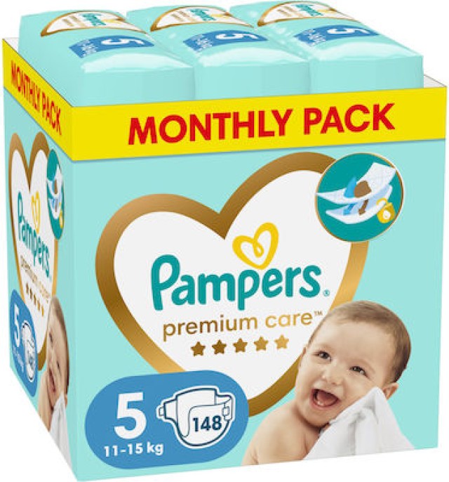 Pampers Premium Care Πάνες με Αυτοκόλλητο No. 5 για 11-16kg, 148τμχ