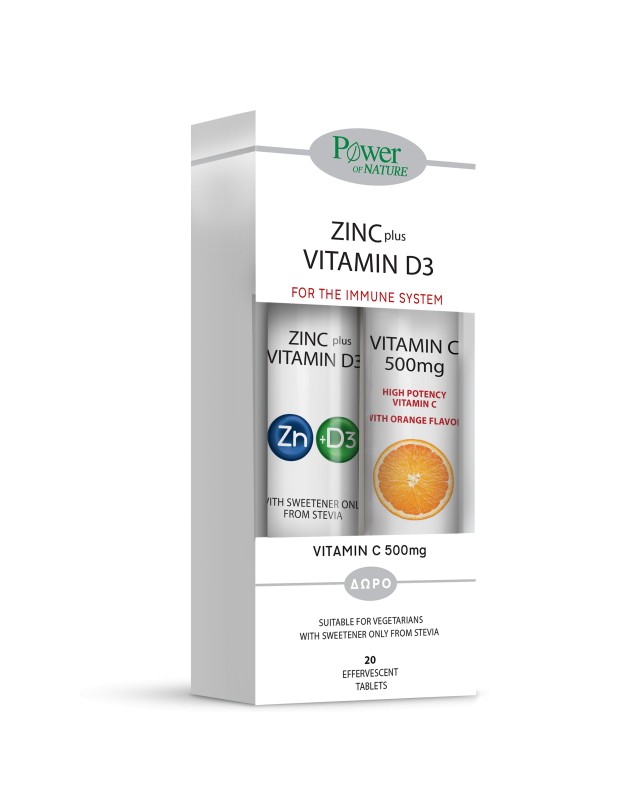 Power of Nature Promo Zinc Plus & Vitamin D3, 20 Αναβράζοντα Δισκία & Δώρο Vitamin C 500mg, 20 Αναβράζοντα Δισκία