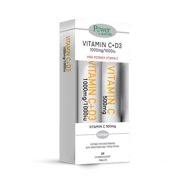 Power of Nature Vitamin C 1000mg + D3 1000 IU, 20 Αναβράζοντα Δισκία + Power of Nature Vitamin C 500mg, 20 Αναβράζοντα Δισκία