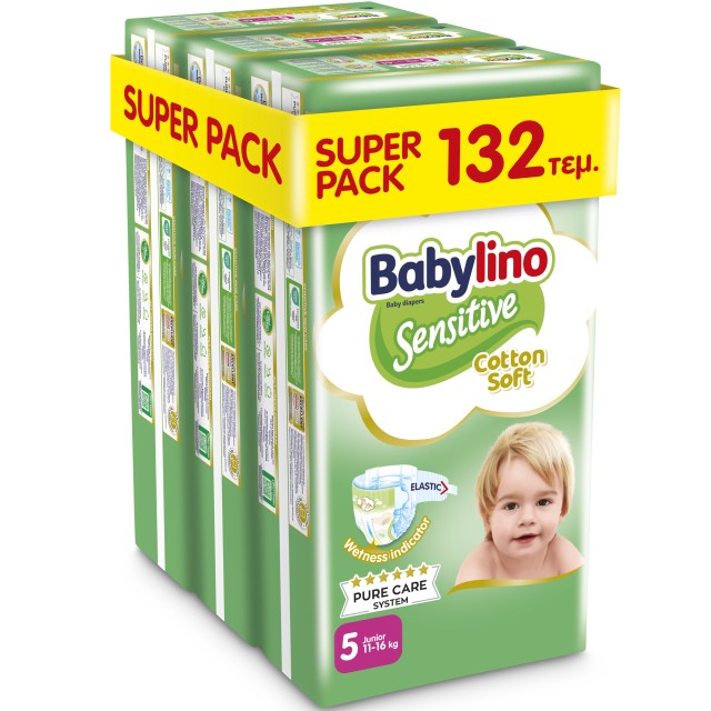 Babylino Super Pack Sensitive Cotton Soft No5 (11-16kg) Βρεφικές Πάνες, 3x44τμχ (132τμχ)