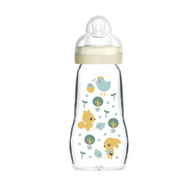 Mam Feel Good Glass Bottle with Silicone Nipple 2 months + Cream, 260ml