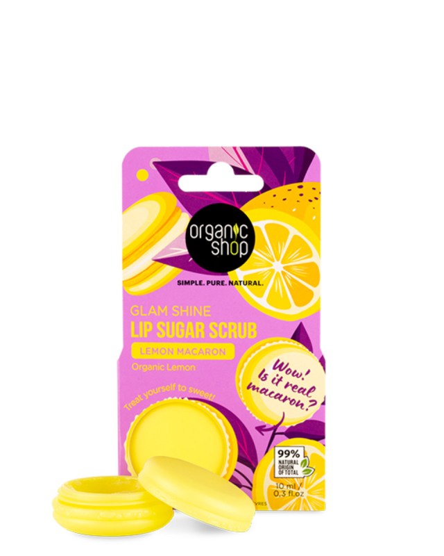 Organic Shop Lip Sugar Scrub Lemon Macaron Απολεπιστικό Χειλιών με Λεμόνι, 10ml