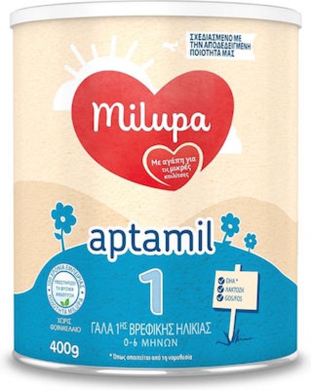 Milupa Aptamil 1 Γάλα για Βρέφη από 0 έως 6 Μηνών, 400gr