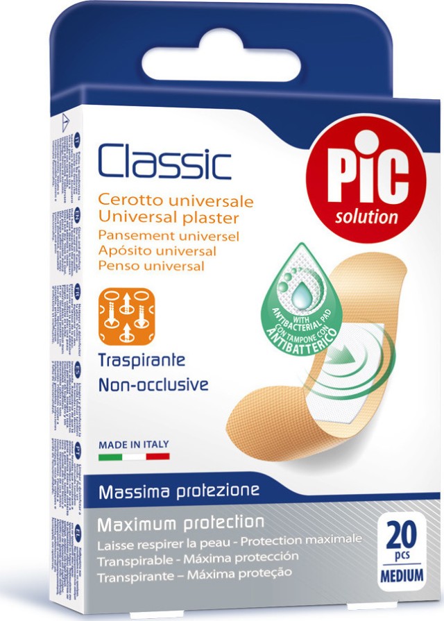 Pic Solution Classic Strips Αυτοκόλλητα Επιθέματα Αποστειρωμένα Medium [19x72mm] 20 Τεμάχια