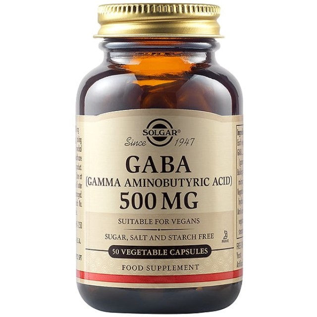 Solgar Gaba 500mg Συμπλήρωμα Διατροφής Gaba Αμινοξέως, 50 Φυτικές Κάψουλες