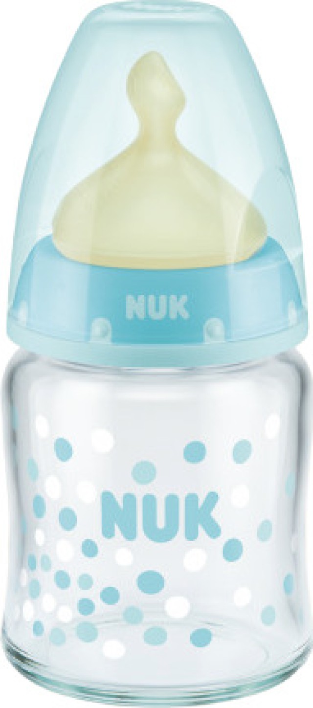 Nuk First Choice+ Γυάλινο Μπιμπερό Με Θηλή Καουτσούκ 0-6m+ Χρώμα:Σιέλ 120ml [10745076]