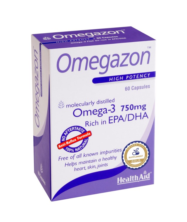 Health Aid Omegazon Συμπλήρωμα Διατροφής με Ωμέγα-3 Λιπαρά Οξέα για Καλή Λειτουργία της Καρδιάς & του Κυκλοφορικού 750mg, 60 Κάψουλες