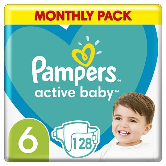 Pampers Active Baby Μέγεθος 6 [13-18kg] Monthly Pack, 128 Πάνες