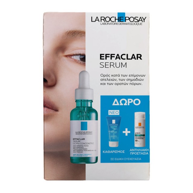 La Roche-Posay Effaclar Serum Ορός Κατά Των Επίμονων Ατελειών Με ΔΩΡΟ Effaclar Gel 50ml & Αnthelios Oil Correct SPF50+ 3ml, 1 Σετ