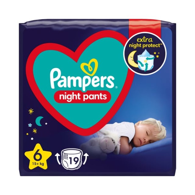 Pampers Night Pants No 6 Πάνες Βρακάκι Νυκτός Μέγεθος 6, (15kg+), 19 Tεμάχια