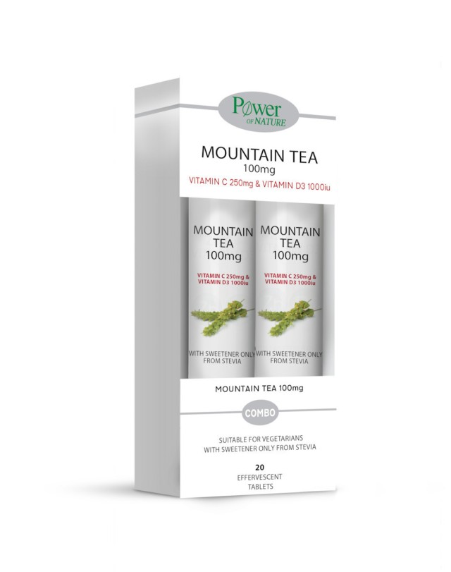 Power of Nature Mountain Tea 100mg Συμπλήρωμα Διατροφής Για Ενίσχυση Ανοποιητικού Με Εκχύλισμα Τσάι Του Βουνού, 2x20 Αναβράζοντα Δισκία (1+1 Δώρο)