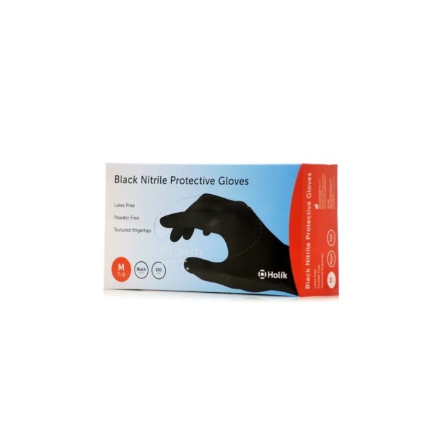 Holik Black Nitrile Protective Gloves M, 100 Τεμάχια