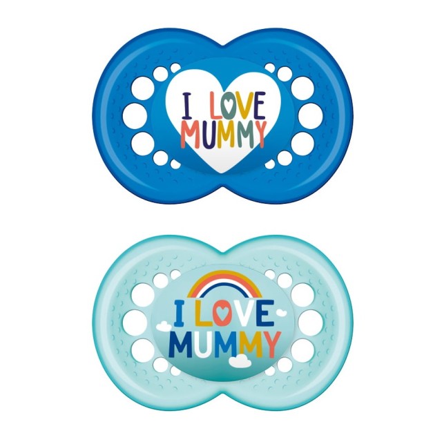 Mam Πιπίλα Ι Love Mummy Σιλικόνης 6-16 Μηνών Μπλε, 2μχ