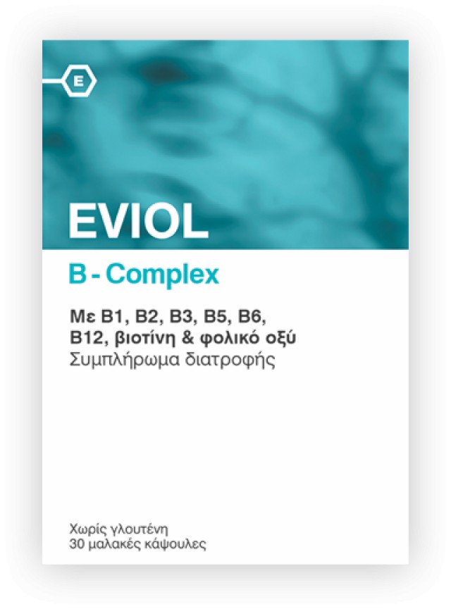 Eviol B-Complex Συμπλήρωμα Συμπλέγματος Βιταμίνης B για τη Φυσιολογική Λειτουργία του Νευρικού Συστήματος, 60 Μαλακές Κάψουλες