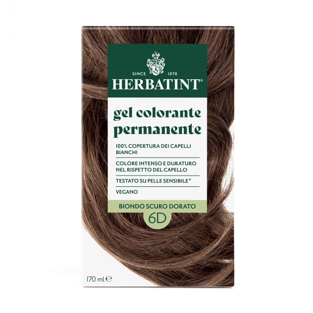 Herbatint Permanent Haircolour Gel Βαφή Μαλλιών Χωρίς Αμμωνία 6D Ξανθό Σκούρο Χρυσαφί, 170ml