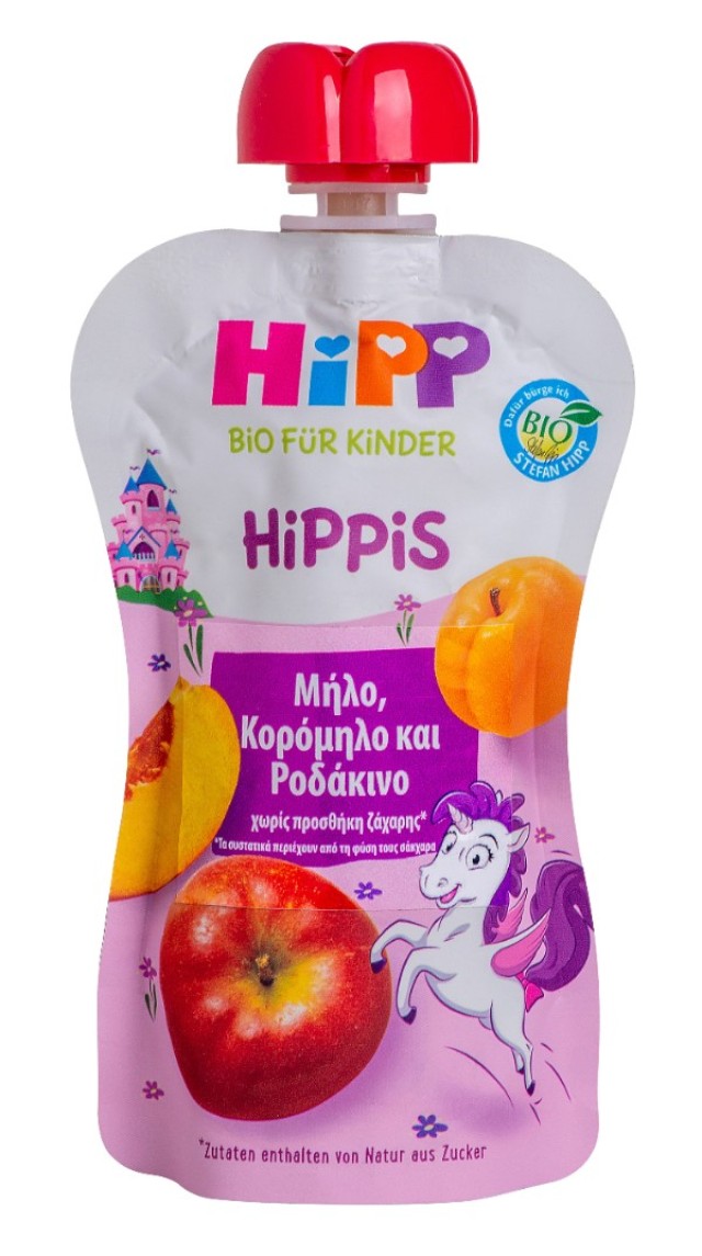 Hipp Hippis Φρουτοπολτός Μονόκερος με Μήλο, Κορόμηλο & Ροδάκινο, 100g