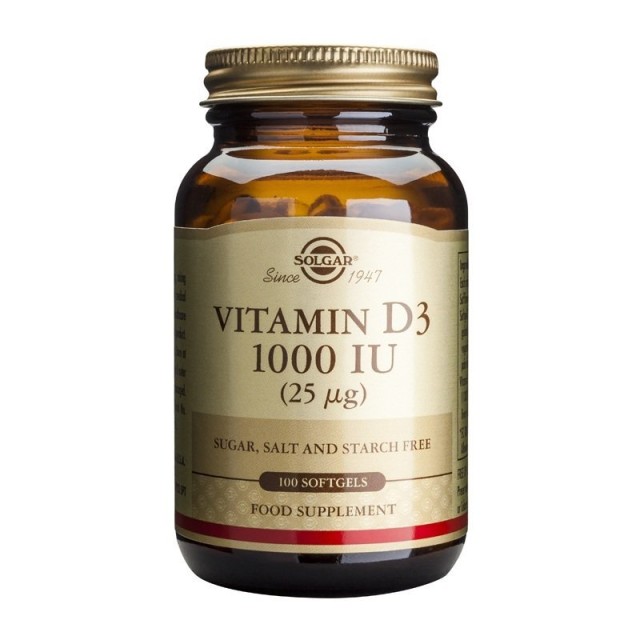 Solgar Vitamin D3 1000iu, 100 Μαλακές Κάψουλες