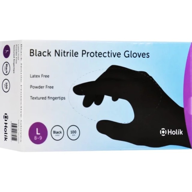 Holik Black Nitrile Protective Gloves L, 100 Τεμάχια