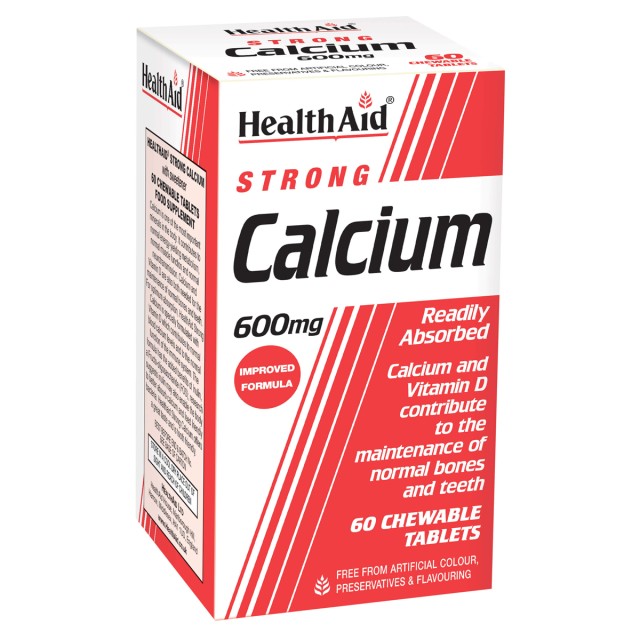 Health Aid Strong Calcium 600mg Συμπλήρωμα Διατροφής με Ασβέστιο για Δυνατά Οστά & Γερά Δόντια, 60 Μασώμενες Ταμπλέτες