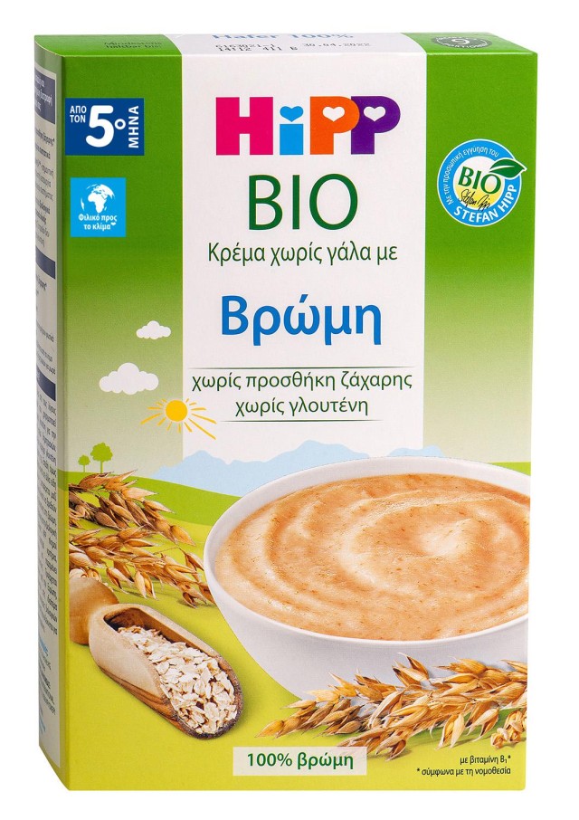 Hipp Bio Κρέμα Με Βρώμη Χωρίς Γάλα Από Τον 5ο Μήνα, 200gr