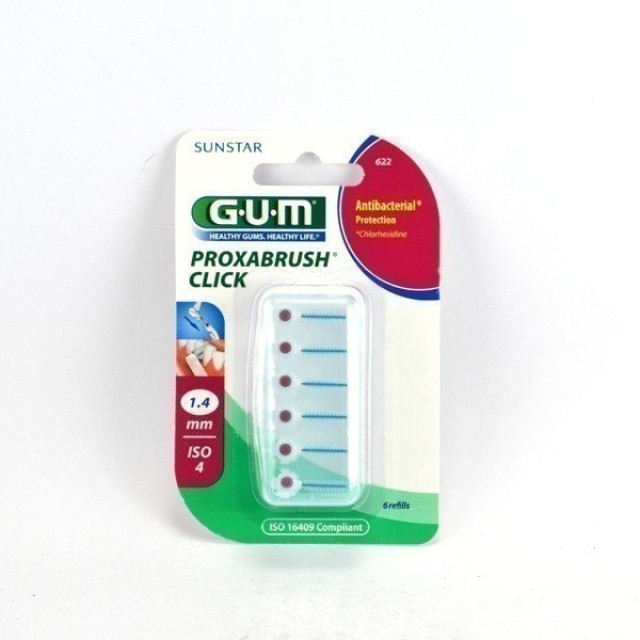 Sunstar GUM Proxabrush Refill Click Tap Ανταλλακτικά για Μεσοδόντια Βουρτσάκια 1.4mm σε χρώμα Λευκό 6τμχ