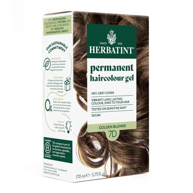 Herbatint Permanent Haircolour Gel Βαφή Μαλλιών Χωρίς Αμμωνία 7D Ξα...