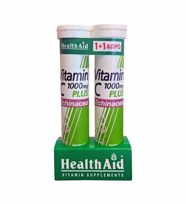 Health Aid Echinacea - Vitamin C 1000mg, 20 Αναβράζοντα Δισκία (1+1  ΔΩΡΟ)