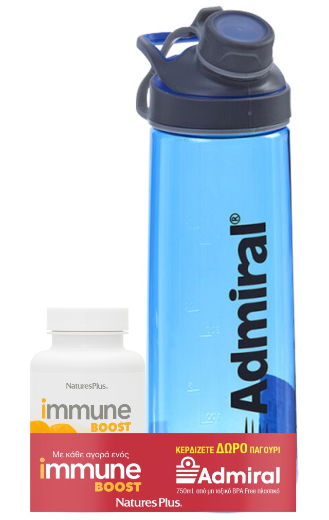 Natures Plus Immune Boost Πολυβιταμίνη για Ενίσχυση του Ανοσοποιητικού, 60 ταμπλέτες (& Παγούρι Admiral σε Μπλε χρώμα 750ml)