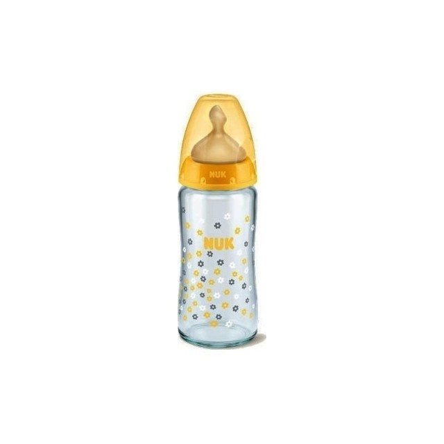 NUK First Choice+ Μπιμπερό Γυάλινο Θηλή Latex 0-6m+ Σε Διάφορους Χρωματισμούς 240ml [10.745.102]