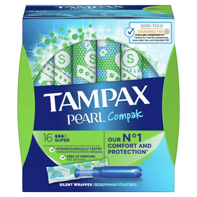 Tampax Pearl Compak Silent Wrapper για Αυξημένη Ροή 16τμχ