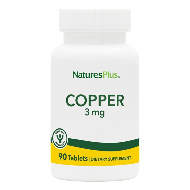 Natures Plus Copper 3mg Συμπλήρωμα Διατροφής με Χηλικό Χαλκό για Ενίσχυση του Ανοσοποιητικού Συστήματος, 90 ταμπλέτες