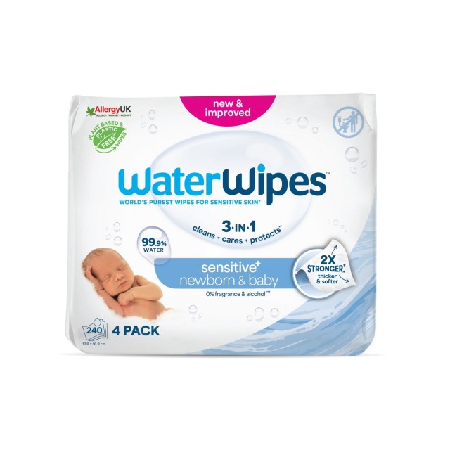 WaterWipes Οικολογικά Μωρομάντηλα με 99,9% Νερό, 4x60 Τεμάχια