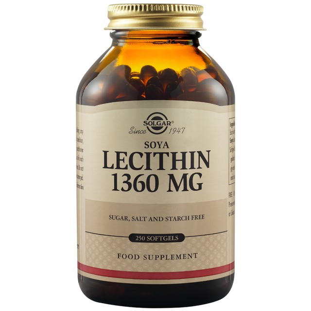 Solgar Soya Lecithin 1360 mg Συμπλήρωμα Διατροφής Λεκιθίνης, 250 Μαλακές Κάψουλες