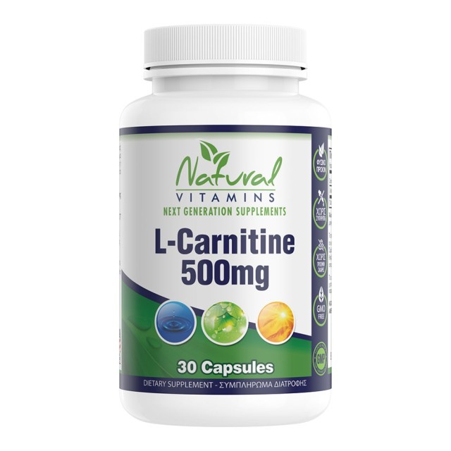 Natural Vitamins L-Carnitine 500mg Συμπλήρωμα Διατροφής με Καρνιτίνη, 30caps