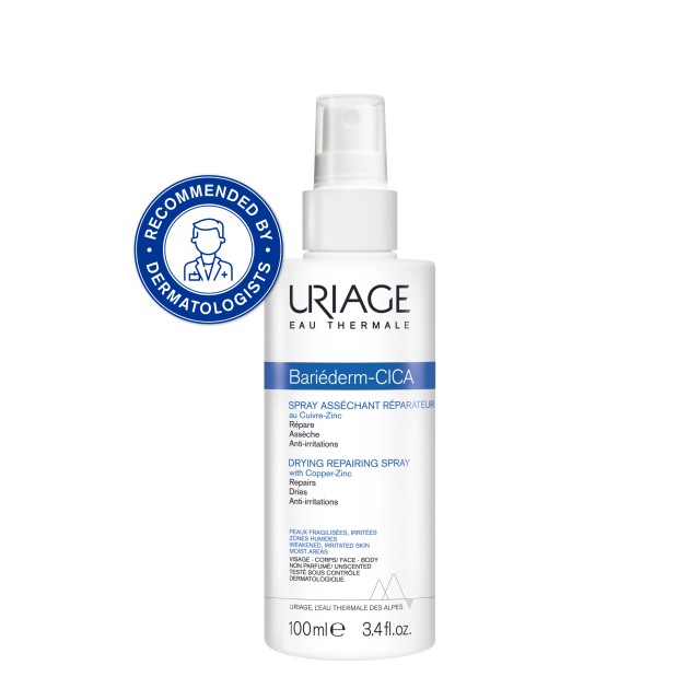 Uriage Bariederm Drying Repairing Spray with Cu-Zn Επανορθωτικό Σπρέυ με Χαλκό & Ψευδάργυρο για Στεγνό Δέρμα, 100ml