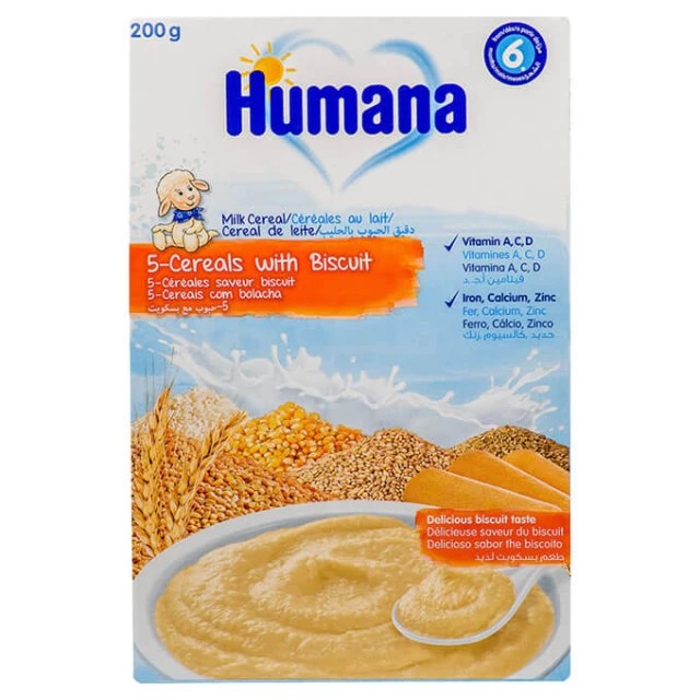 Humana Βρεφική Κρέμα με 5 Δημητριακά και Μπισκότο 6m + 200gr