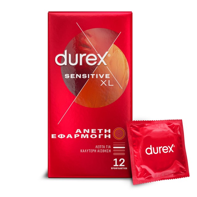 Durex Sensitive XL Προφυλακτικά με Άνετη Εφαρμογή, 12 Τεμάχια